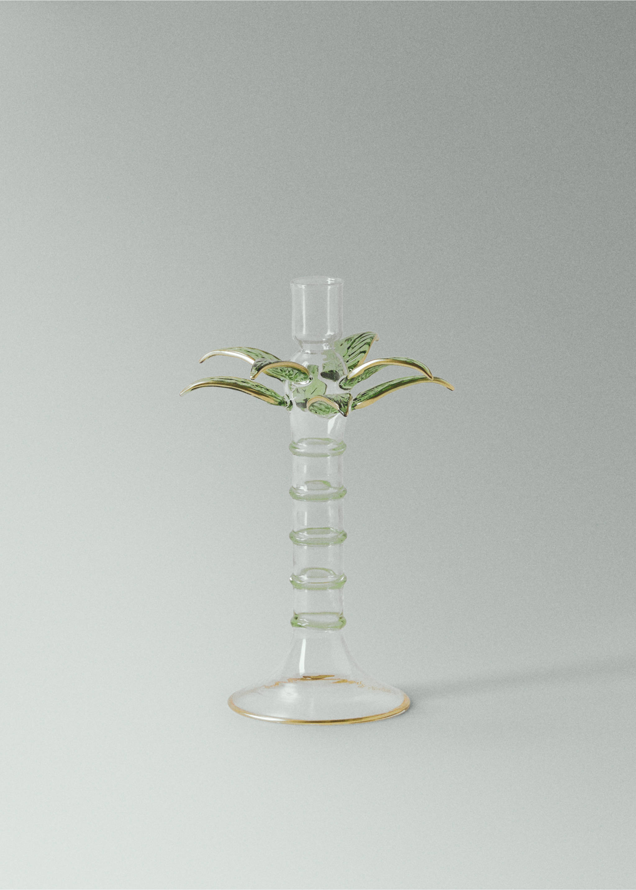 Borosilicate palm low candlestick - Medium plane, Green. Ref: 27013312-00.