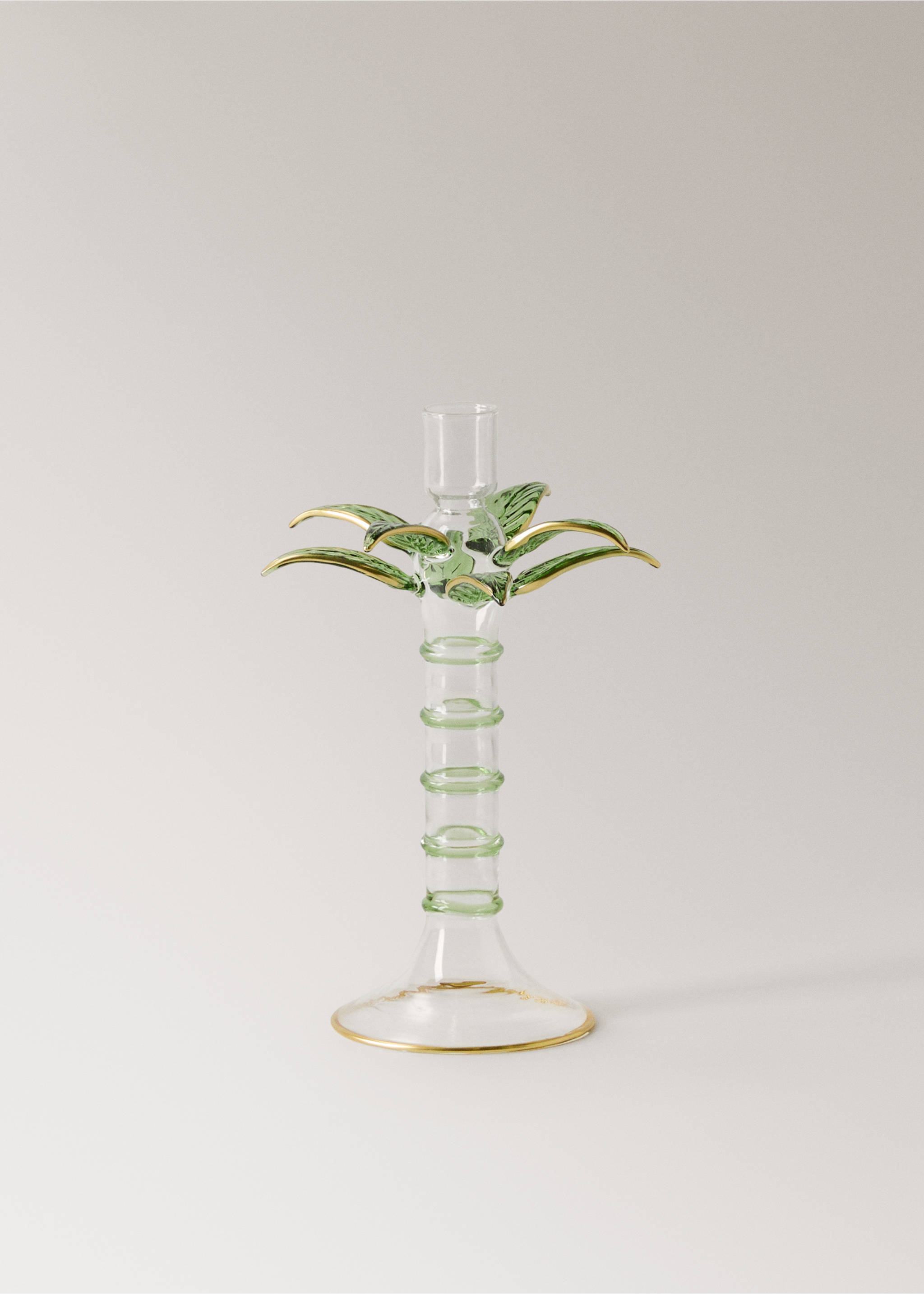 Borosilicate palm low candlestick - Article without model, Green. Ref: 27013312-00.