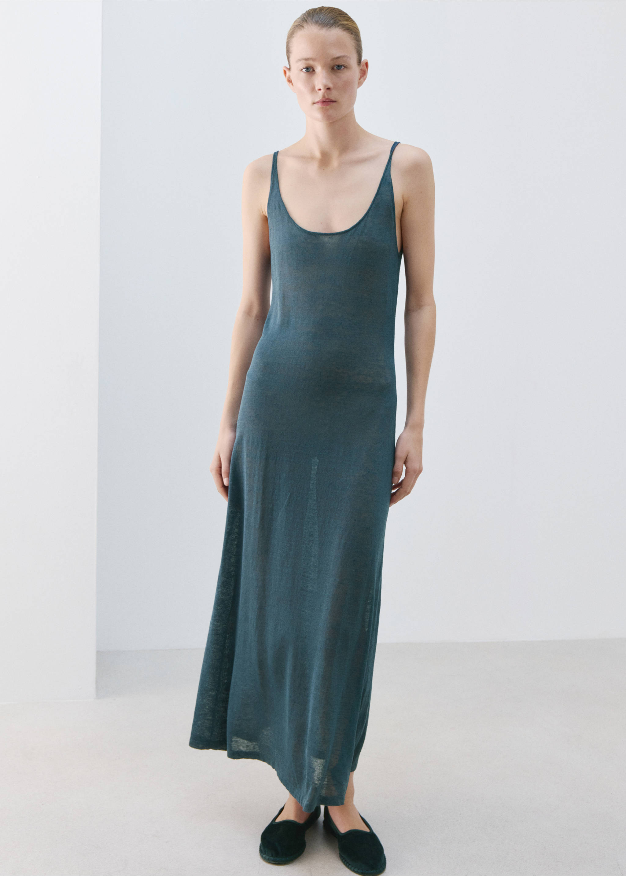 Knit linen-blend dress - General plane, Night Blue. Ref: 27013317-00.