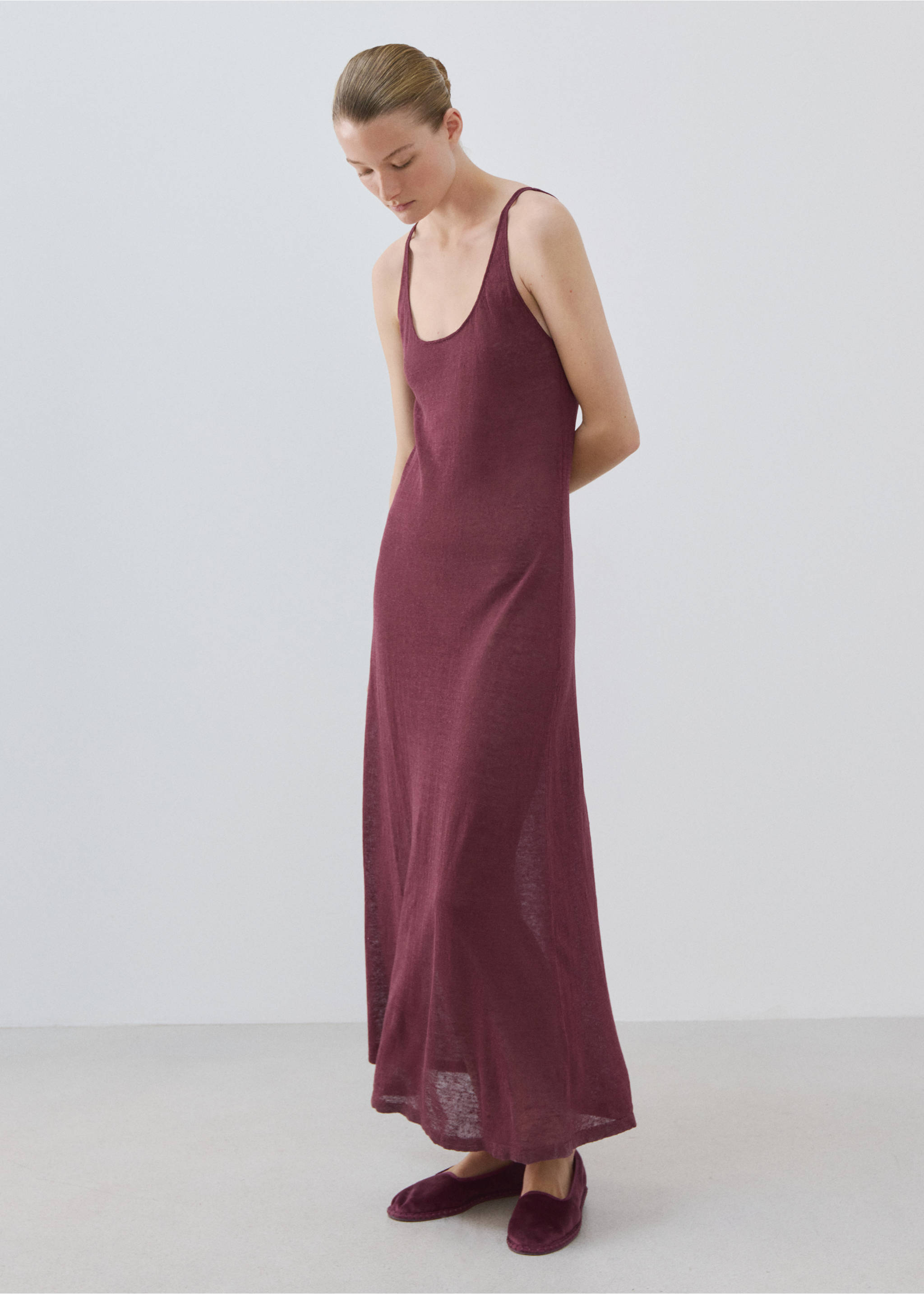 Vestido malha linho - Plano geral, Roxo. Ref: 27013317-00.