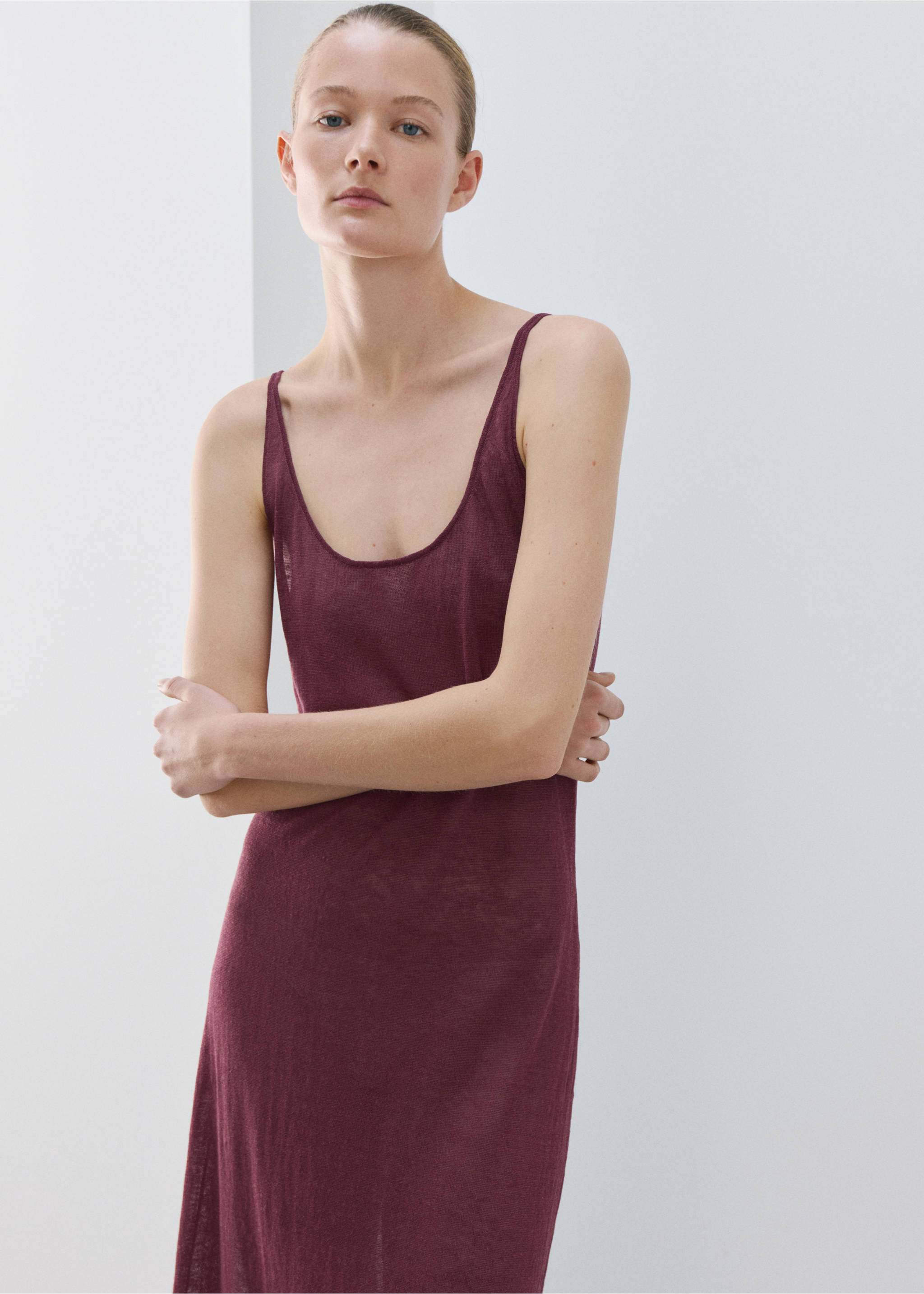 Vestido malha linho - Plano médio, Roxo. Ref: 27013317-00.