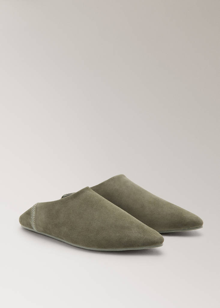 Leather clogs with stitching detail — Khaki