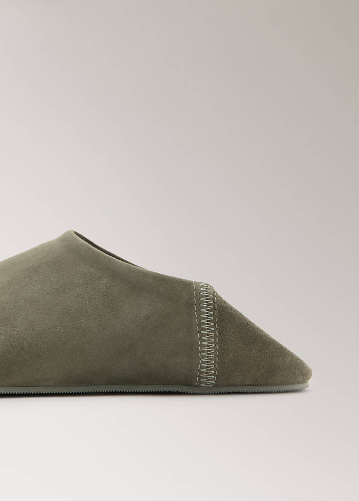 Leather clogs with stitching detail — Khaki