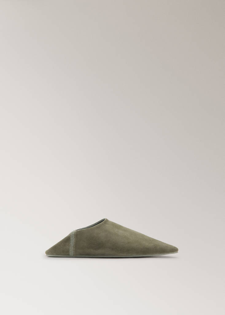 Leather clogs with stitching detail — Khaki