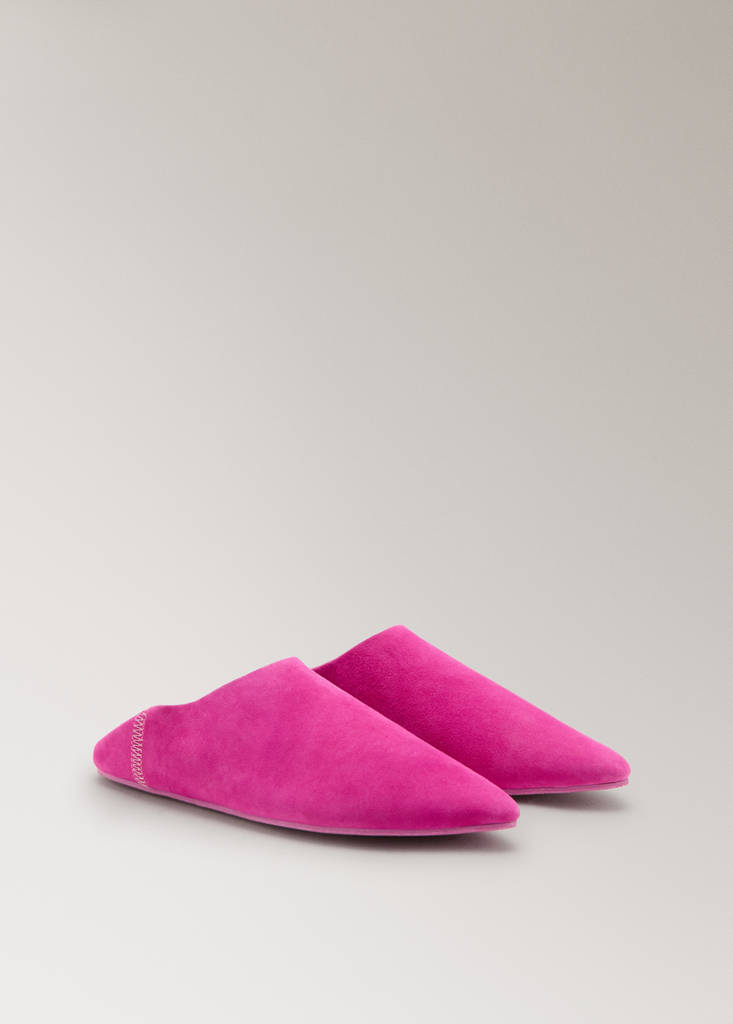 Leather clogs with stitching detail — Fuchsia