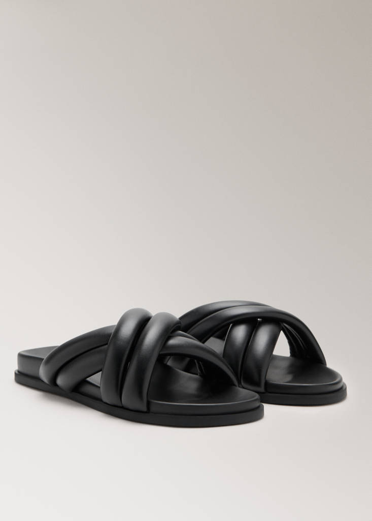 Padded cross-strap leather sandal — Black