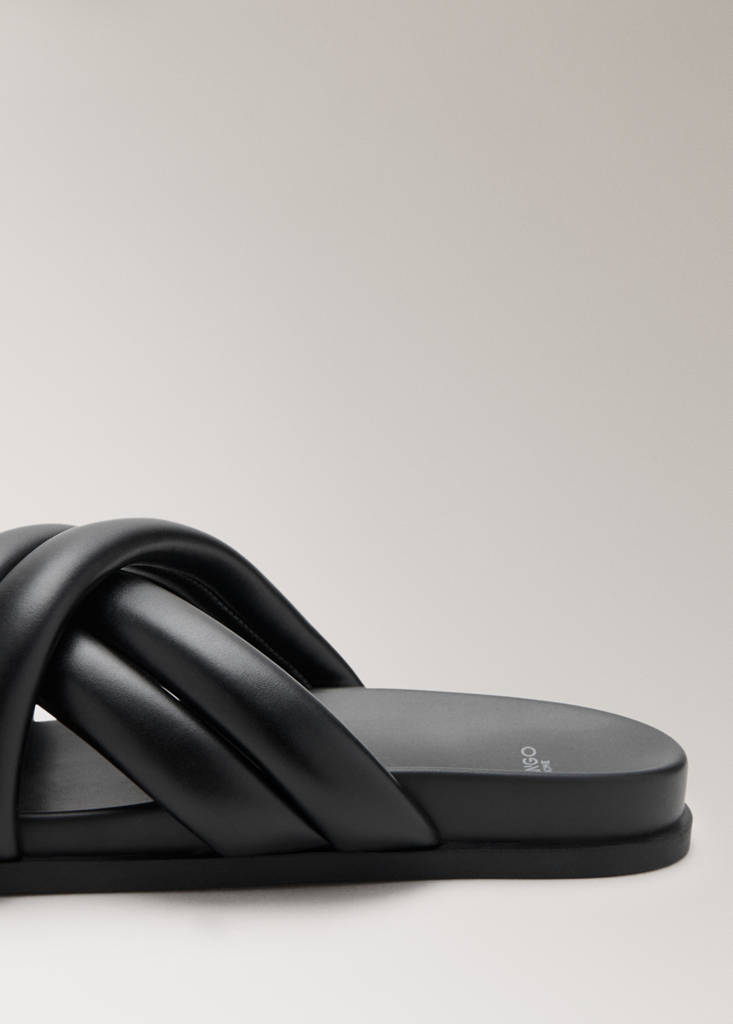 Padded cross-strap leather sandal — Black
