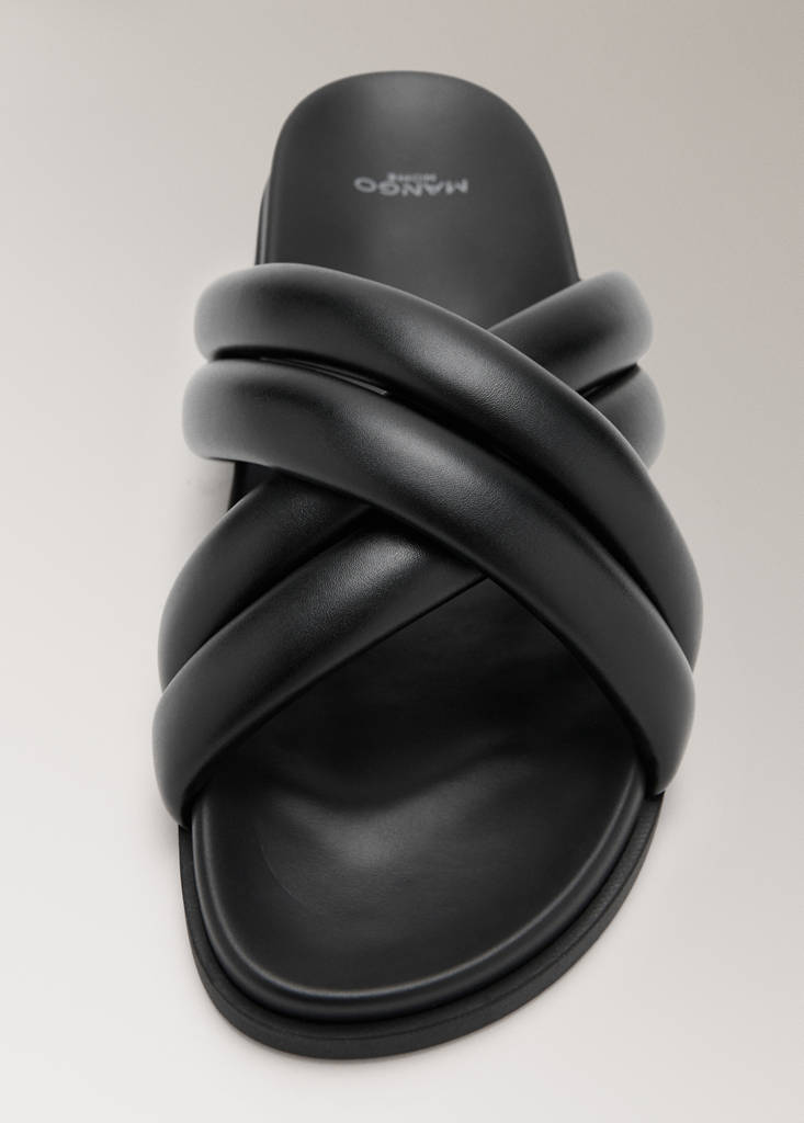 Padded cross-strap leather sandal — Black