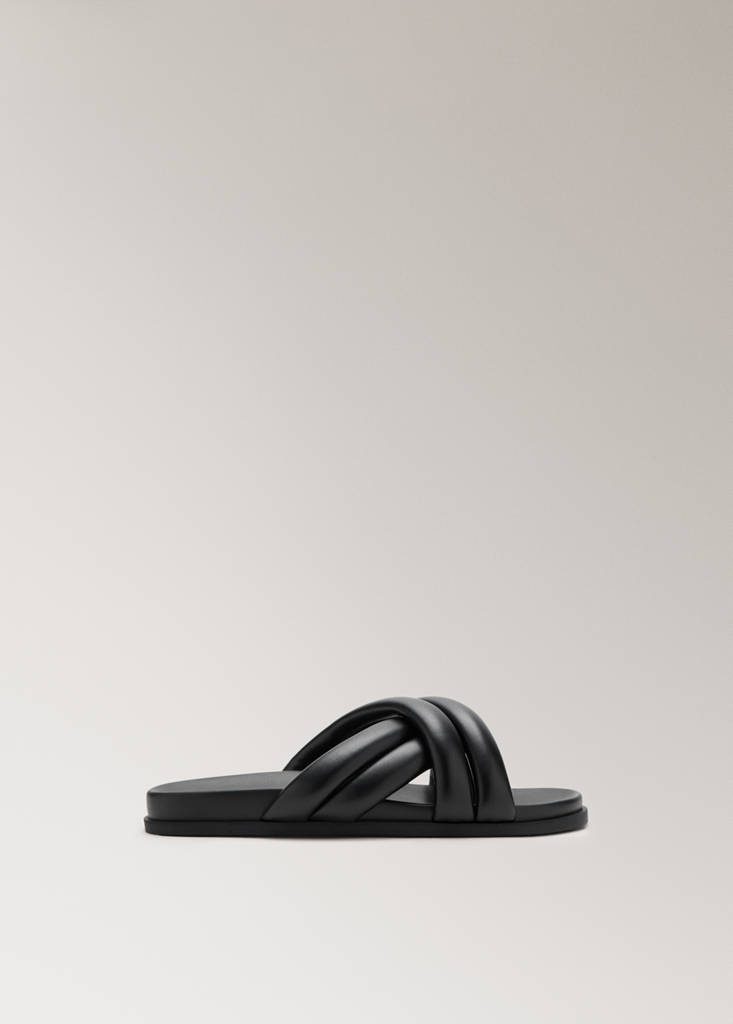 Padded cross-strap leather sandal — Black