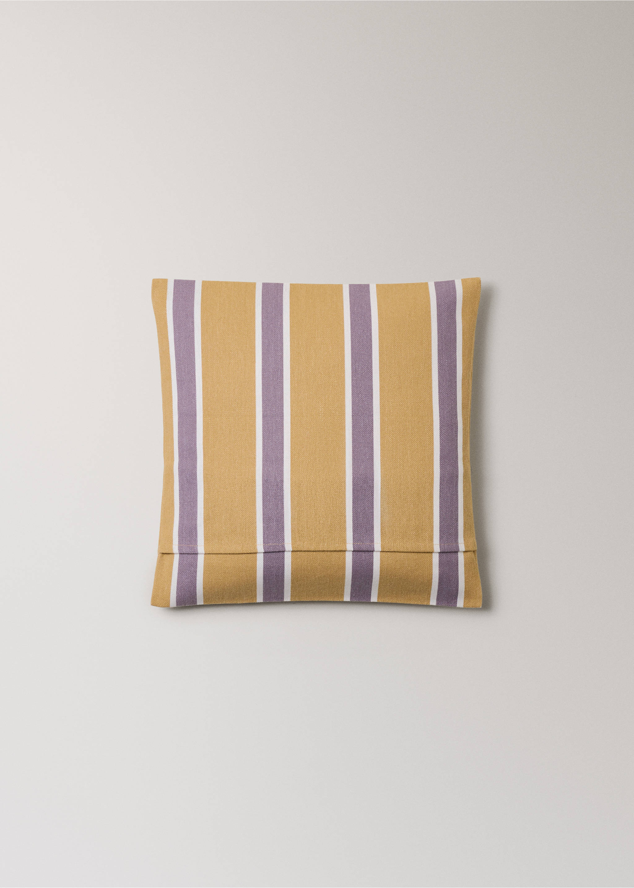 Cotton cushion cover with printed stripes 45x45 cm - Details of the article 4, Yellow. Ref: 27013321-00.