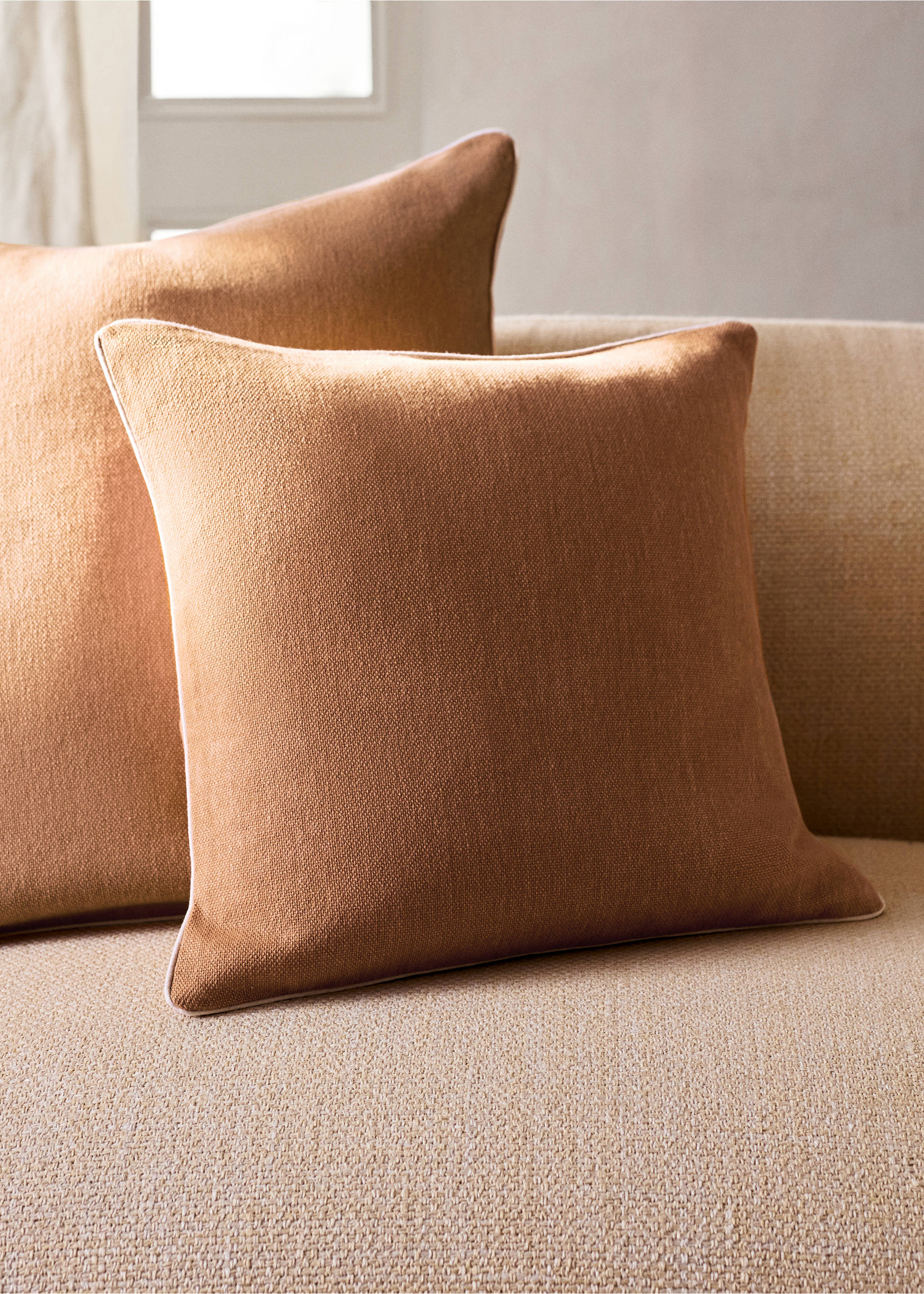 Cotton cushion cover with structure 45x45cm - General plane, Russet. Ref: 27013323-00.