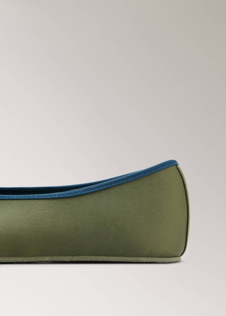Satin ballet flats with contrast piping — Olive Green