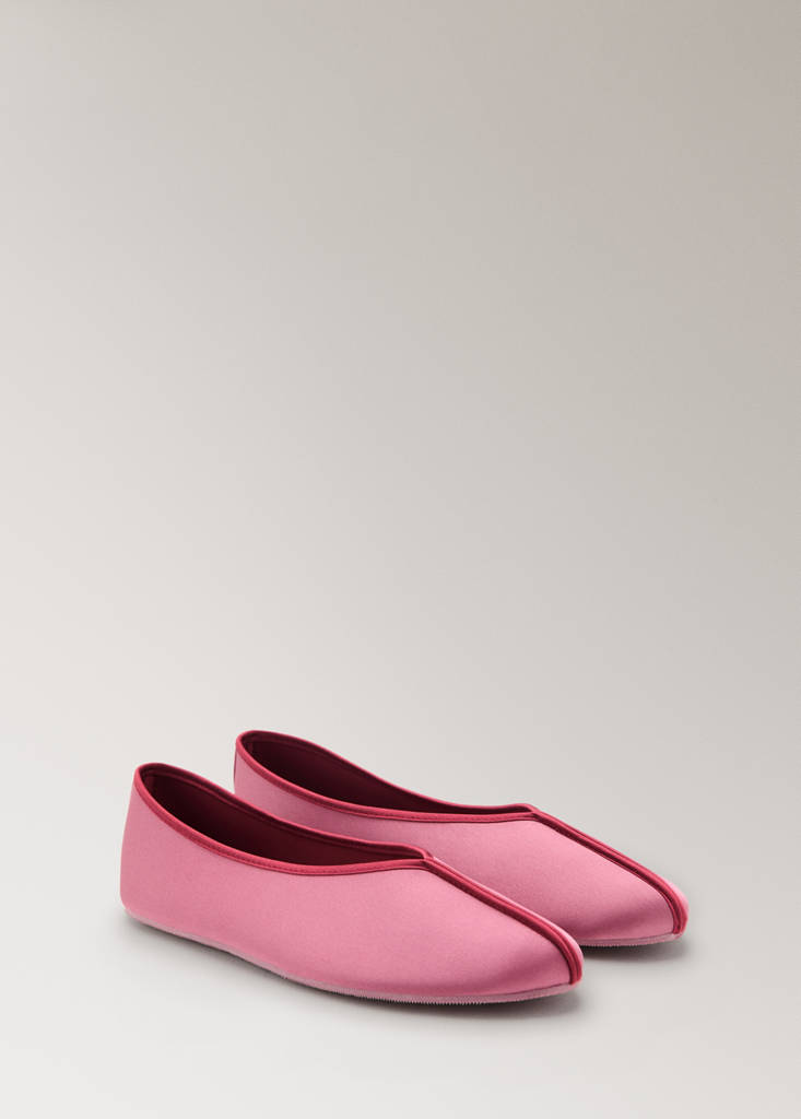 Satin ballet flats with contrast piping — Fuchsia