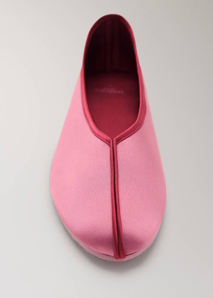 Satin ballet flats with contrast piping — Fuchsia