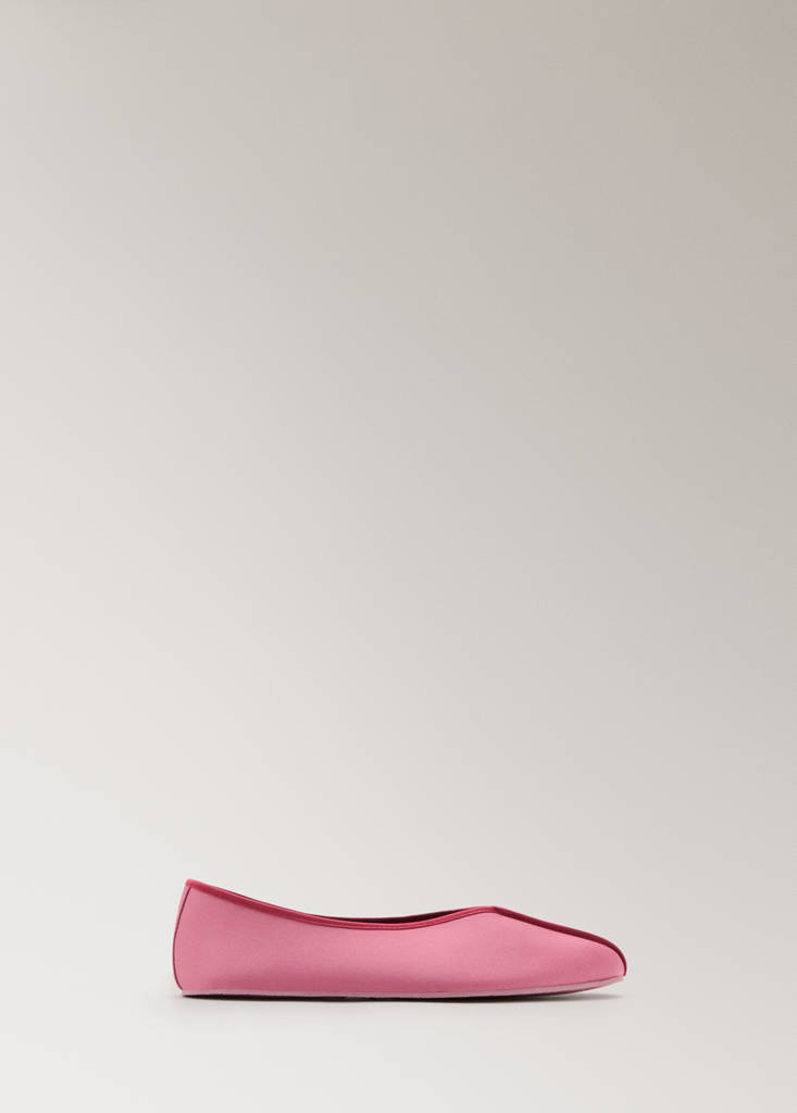 Satin ballet flats with contrast piping — Fuchsia