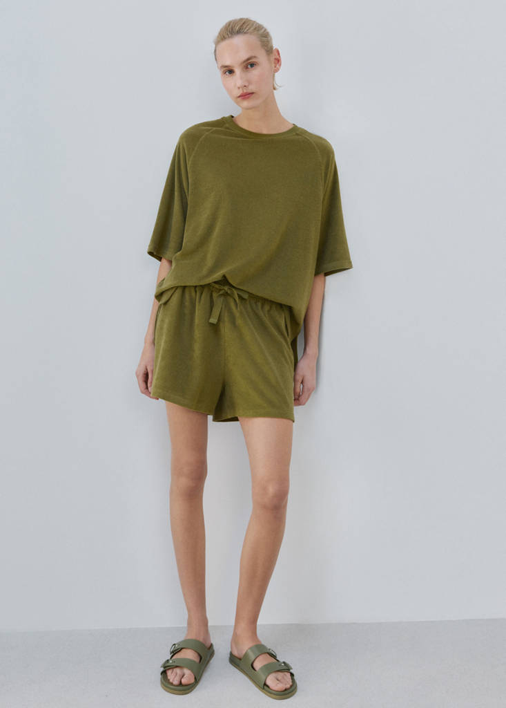 Terry cotton shorts — Khaki