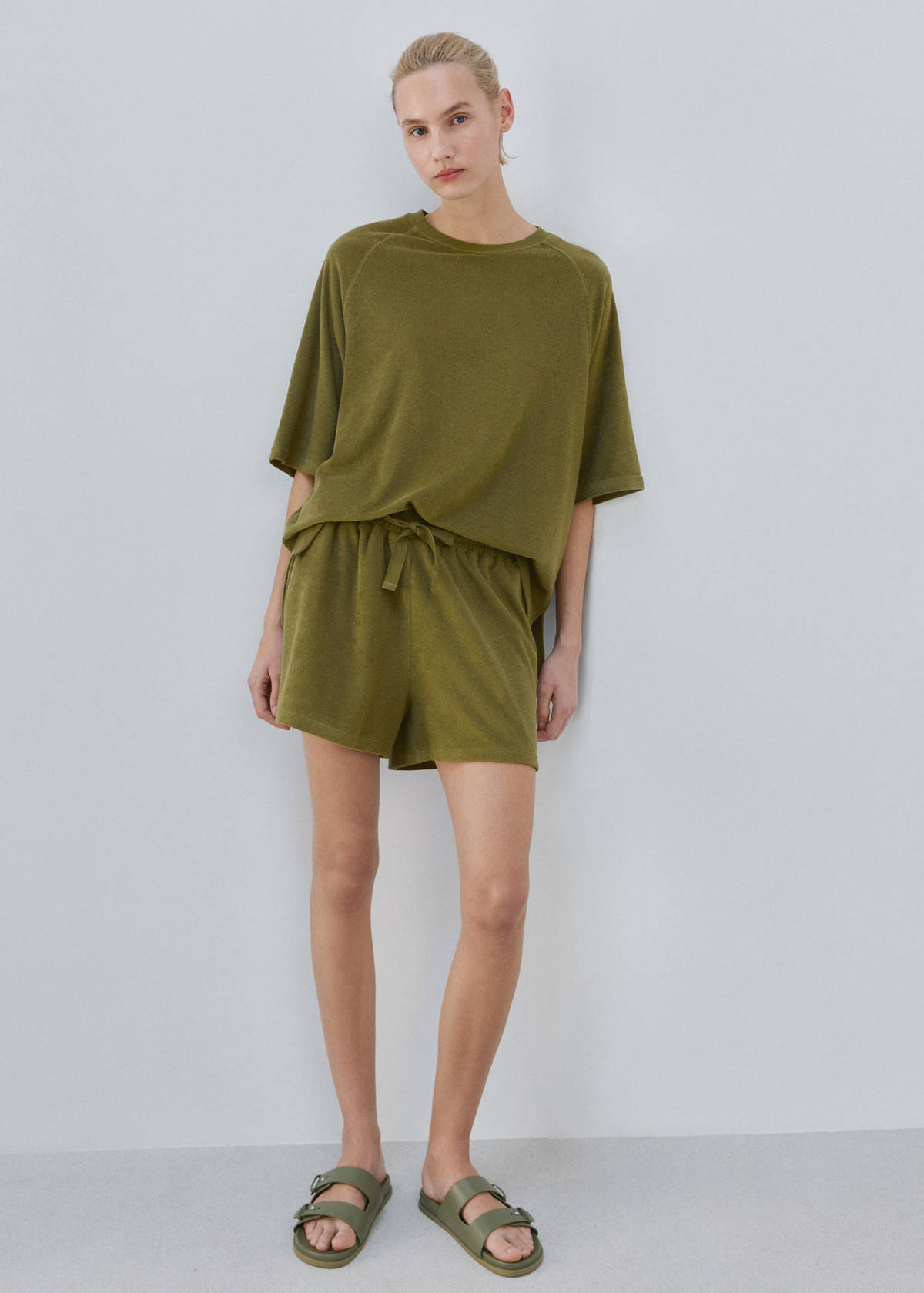 Terry cotton shorts — Khaki