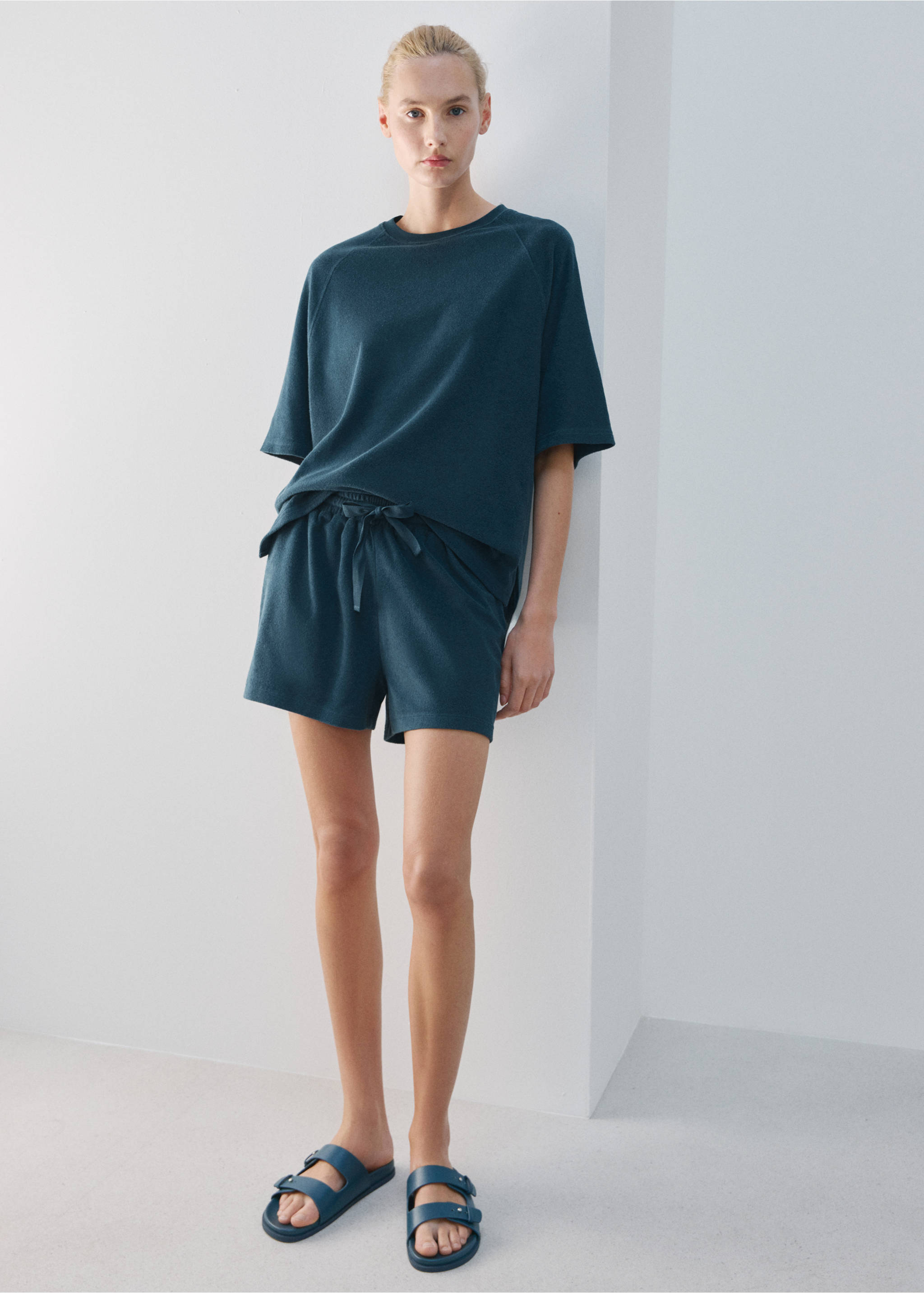 Frottee-Baumwoll-Shorts - Allgemeine Ansicht, Blau. Ref: 27013330-00.