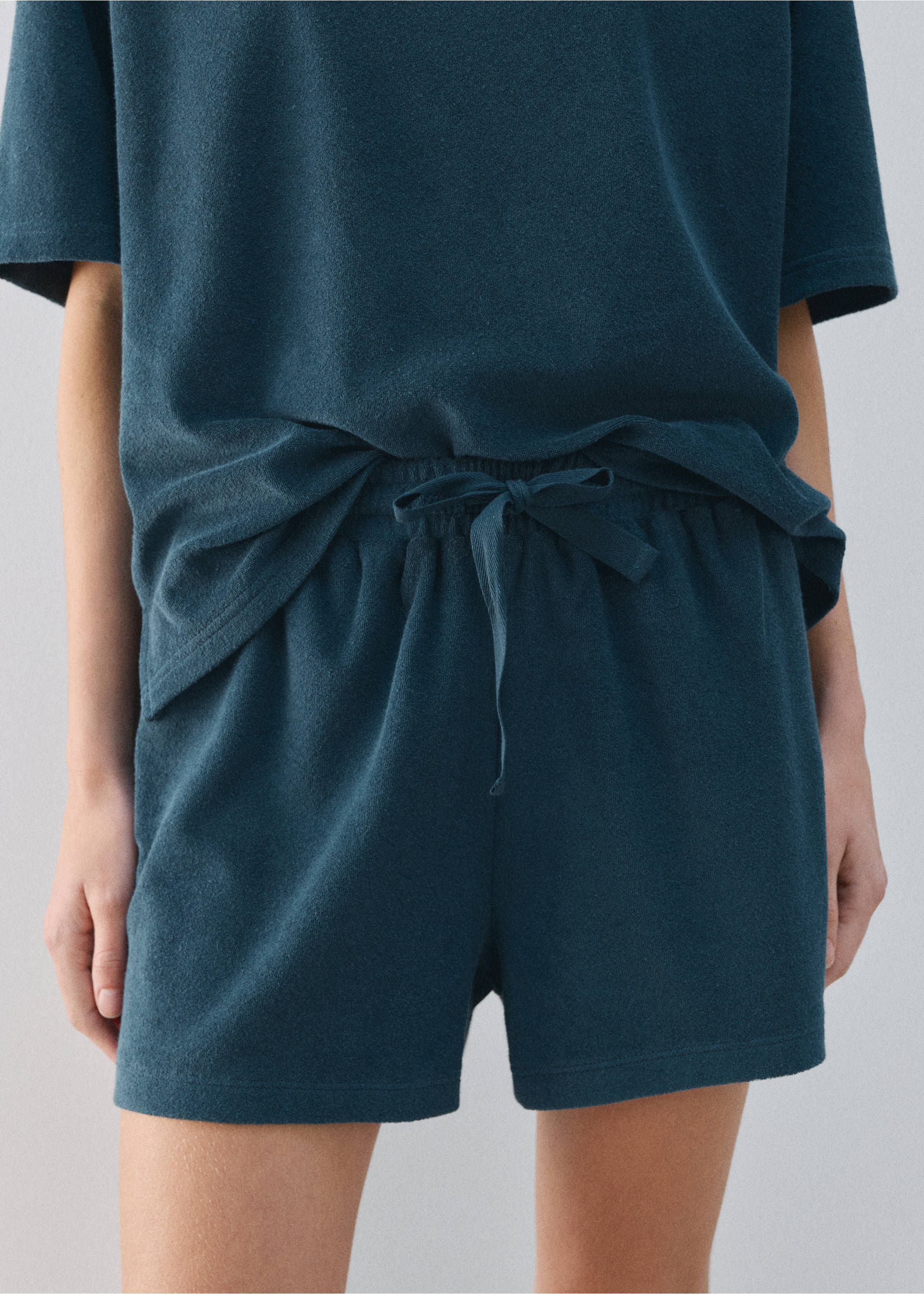 Frottee-Baumwoll-Shorts - Mittlere Ansicht, Blau. Ref: 27013330-00.