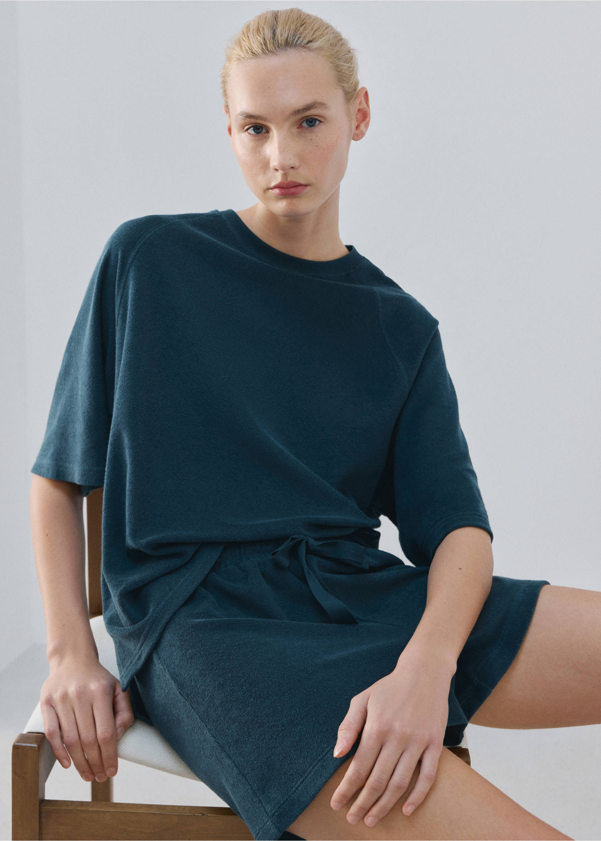 Frottee-Baumwoll-Shorts - Detail des Artikels 2, Blau. Ref: 27013330-00.