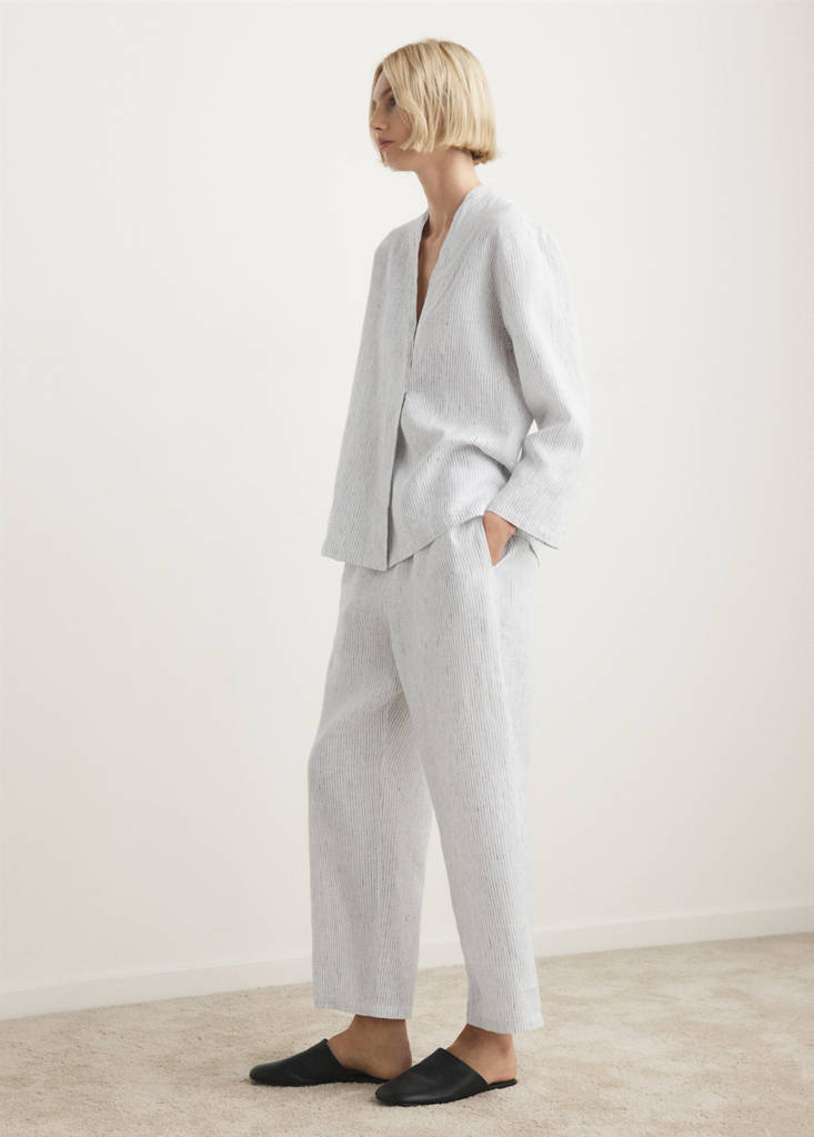 Leinen-Pyjamahose mit Streifen — Weiß