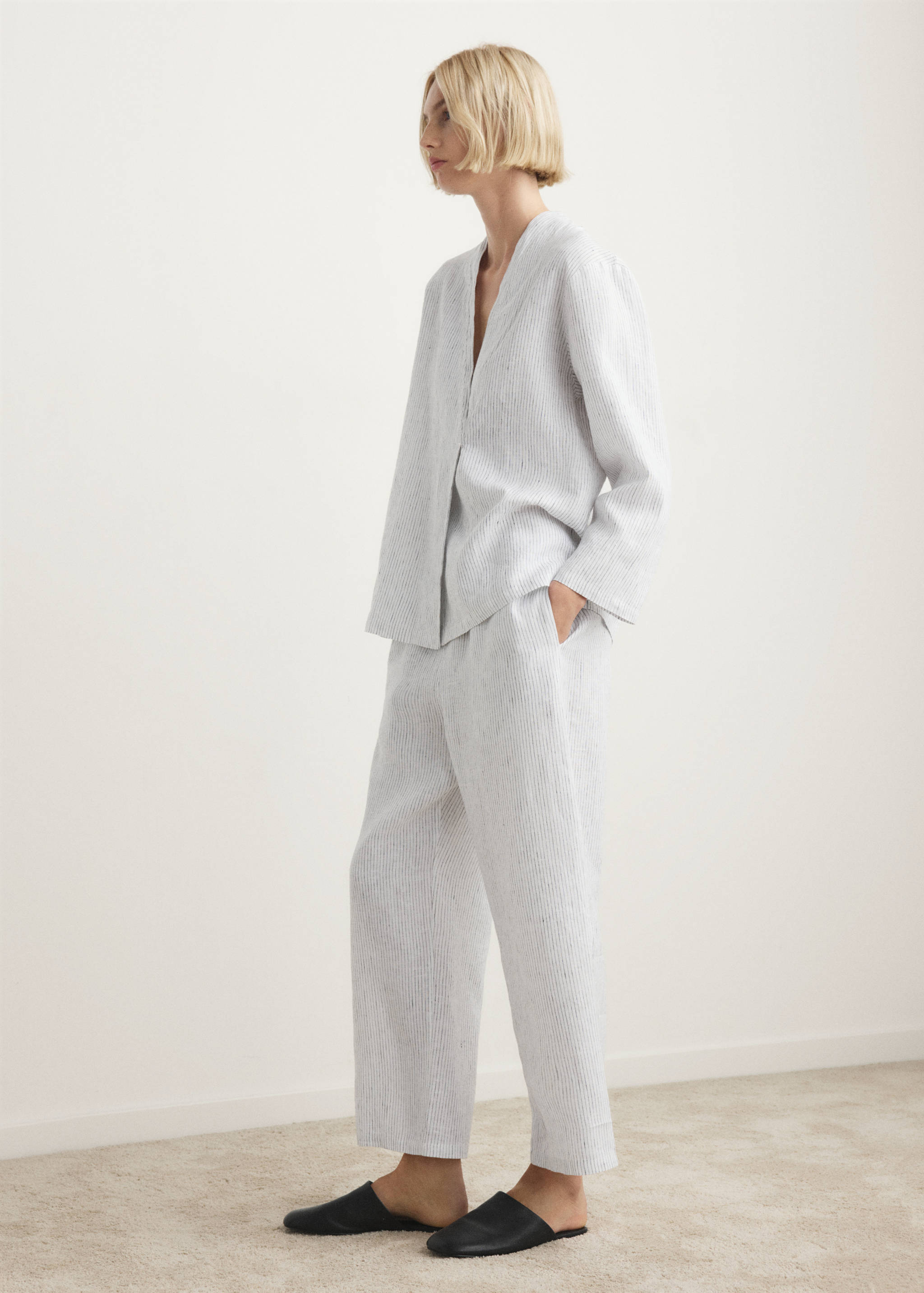 Pantalón pijama lino rayas - Plano general