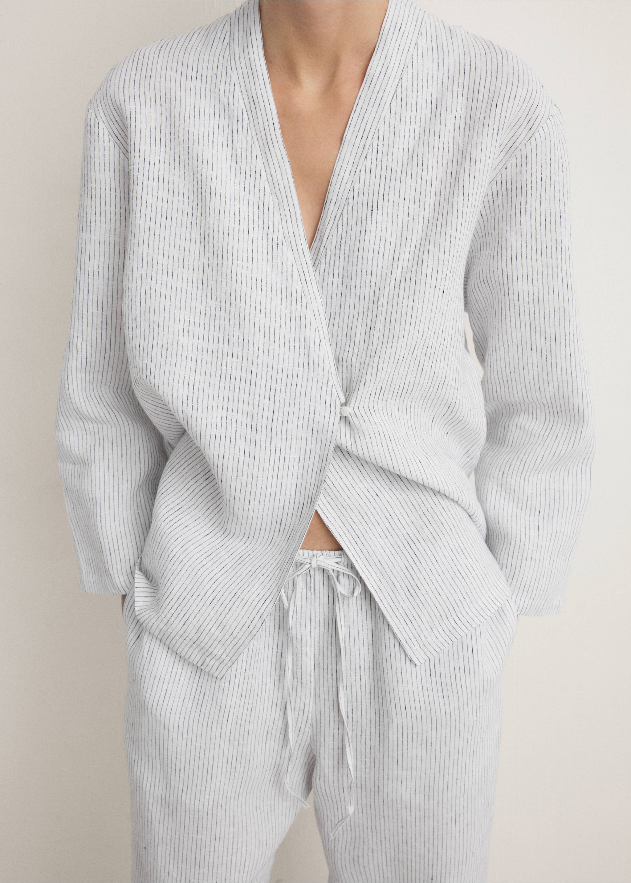 กางเกงนอนผ้าลินินลายริ้ว - รายละเอียดของสินค้า 6, สีขาว. Ref: 27013338-00.