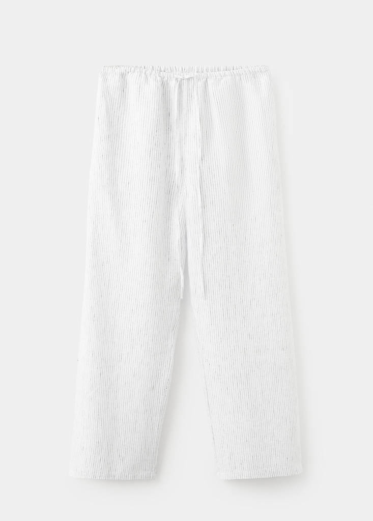 Leinen-Pyjamahose mit Streifen — Weiß