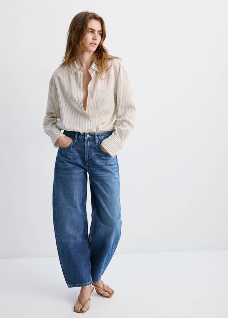 High-waisted barrel jeans — Dark Blue