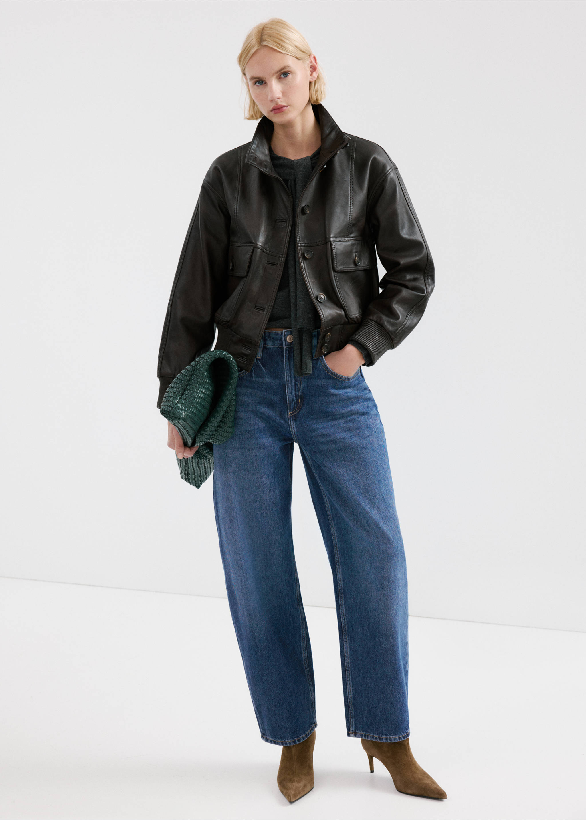 High-waisted barrel jeans - General plane, Dark Blue. Ref: 27013339-00.