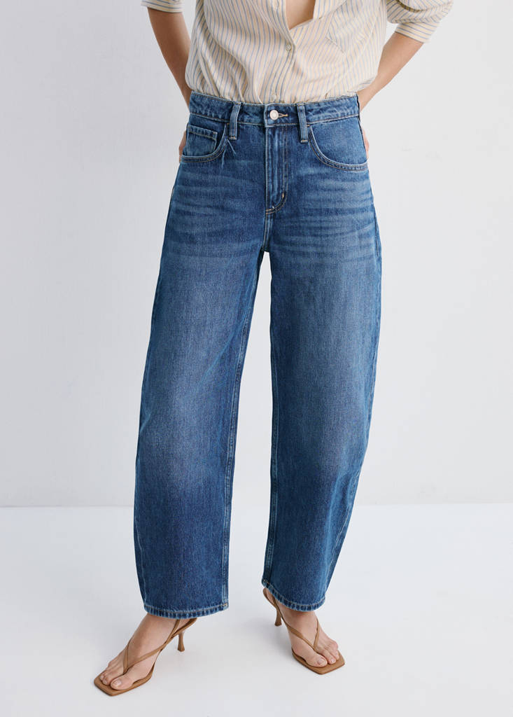 High-waisted barrel jeans — Dark Blue