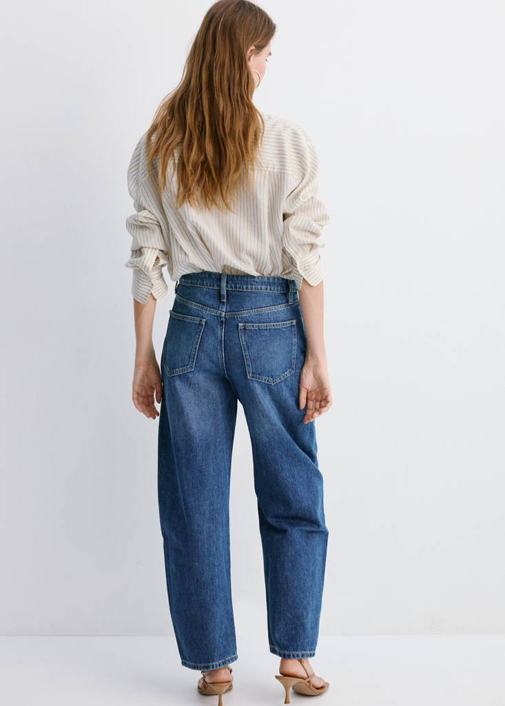 High-waisted barrel jeans — Dark Blue