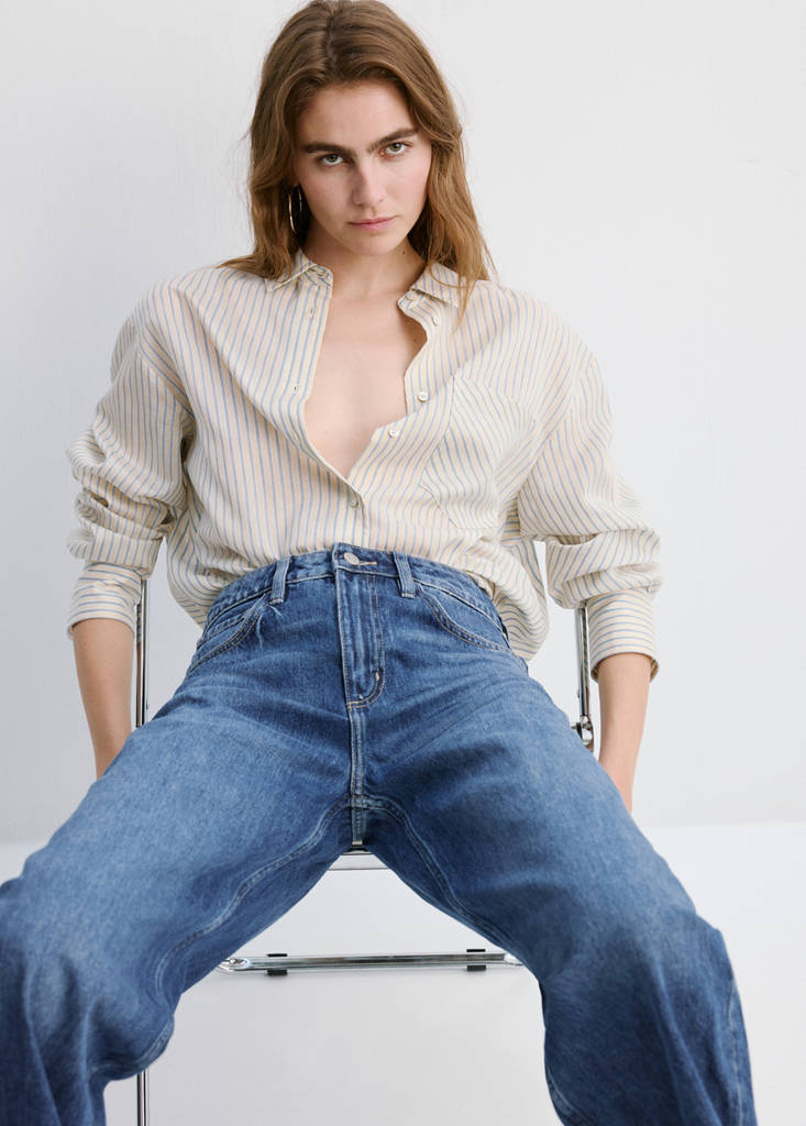 High-waisted barrel jeans — Dark Blue
