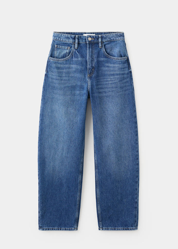 High-waisted barrel jeans — Dark Blue