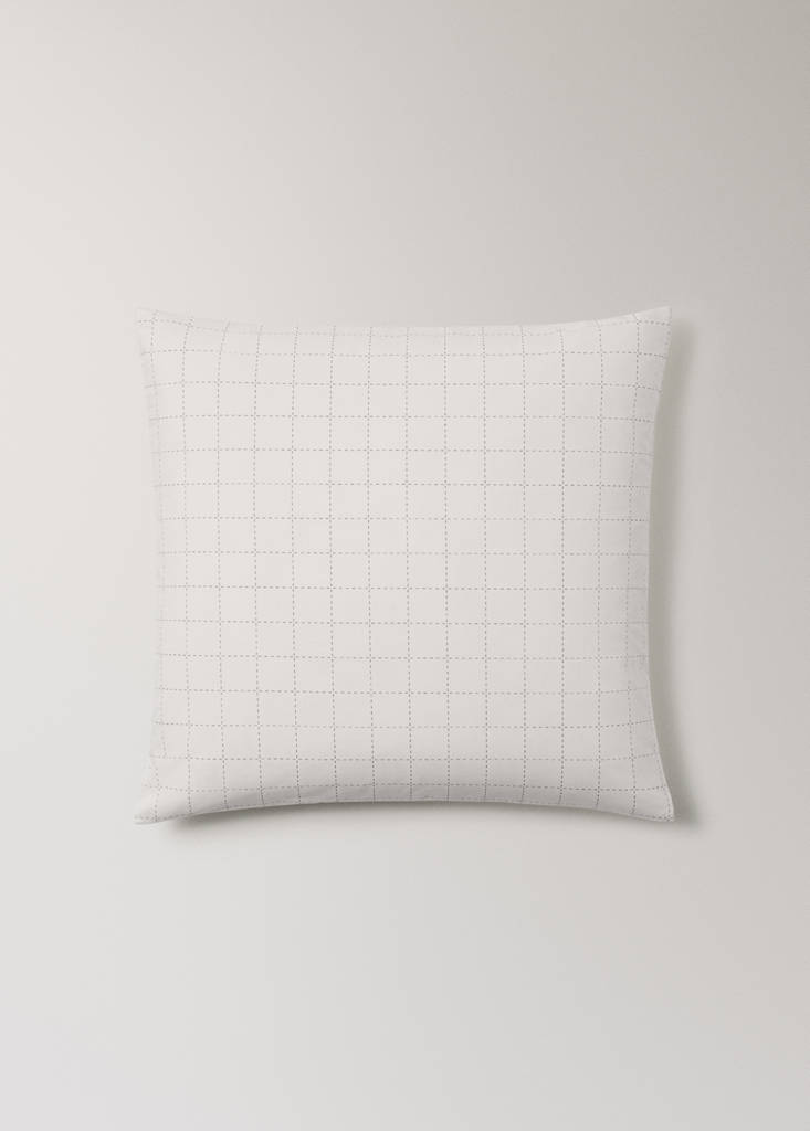 Two quilted percale cotton check pillowcases 60x60 cm — Off White