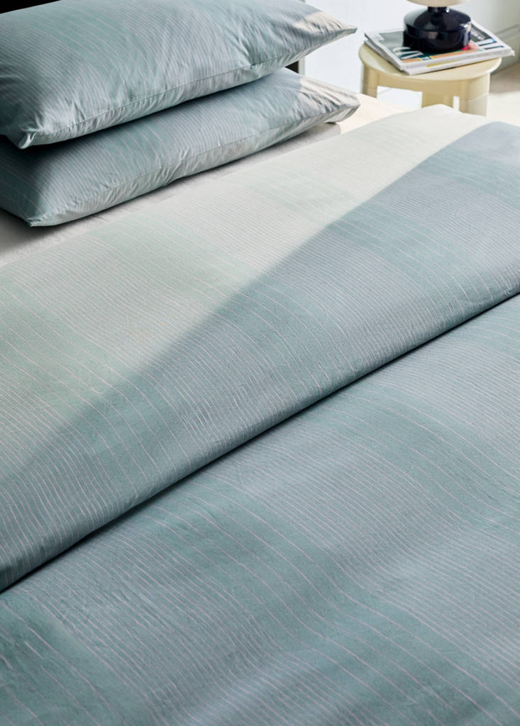 Percale cotton striped watercolour duvet cover King bed — Aqua Green