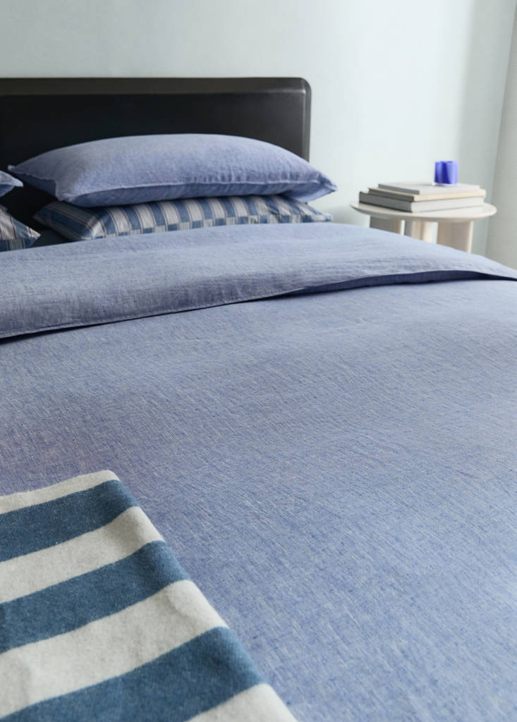 Linen yarn-dyed duvet cover for a 90 cm bed — Blue