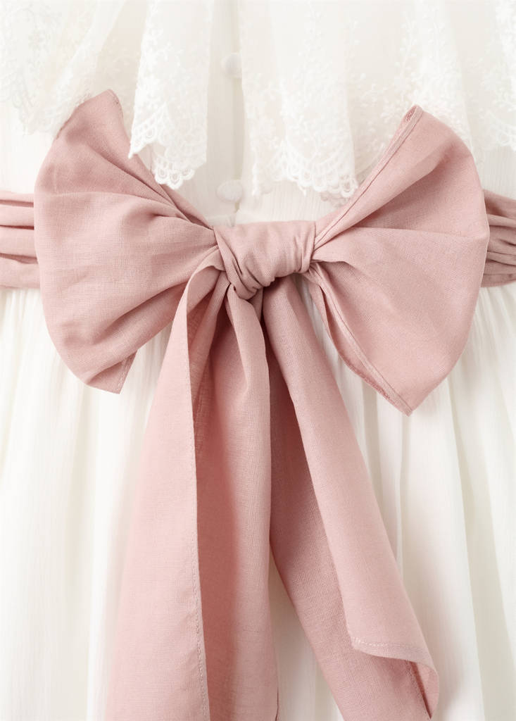 Linen tie dress — White