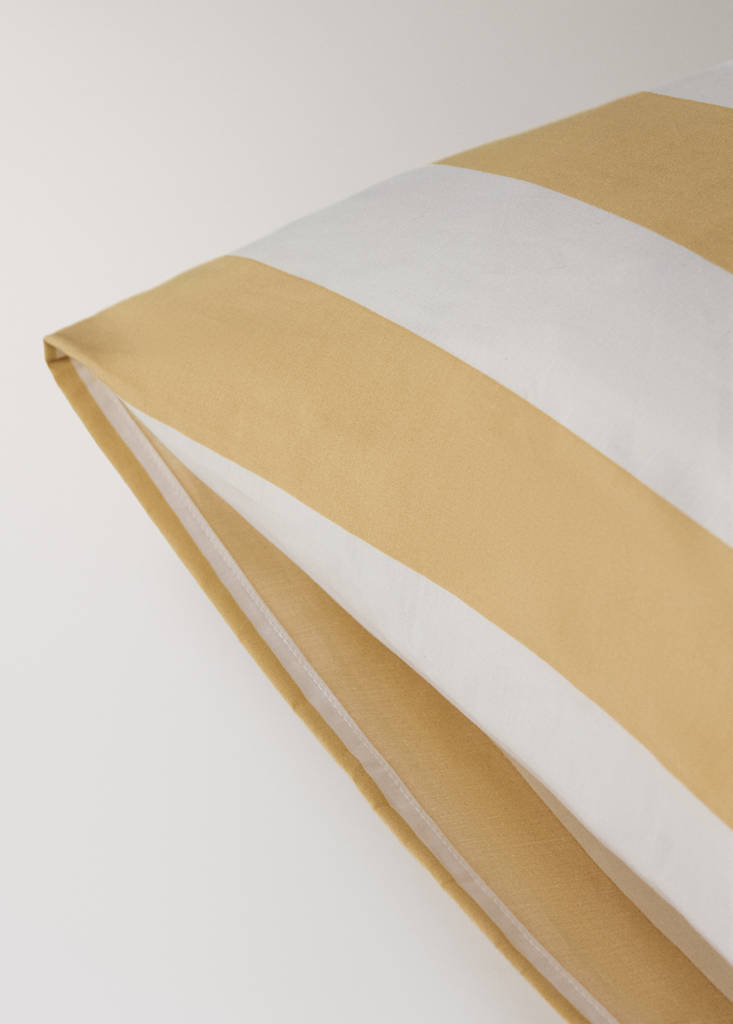 Two 200 thread count cotton percale pillowcases with wide stripe pattern 50x75 cm — Mustard