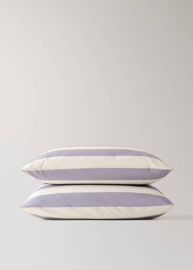 Two 200-thread count cotton percale pillowcases with wide stripe pattern 60x60 cm — Lilac