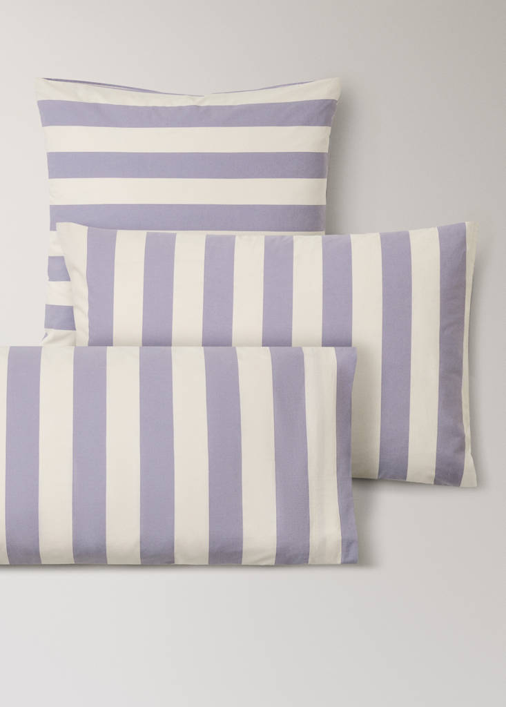 Two 200-thread count cotton percale pillowcases with wide stripe pattern 60x60 cm — Lilac