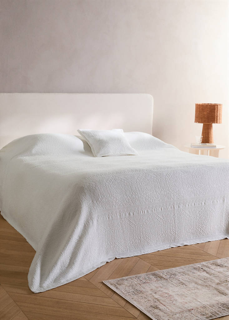 Vorgewaschene Jacquard-Tagesdecke, 300 g, für Betten 180/200 cm — Ecru