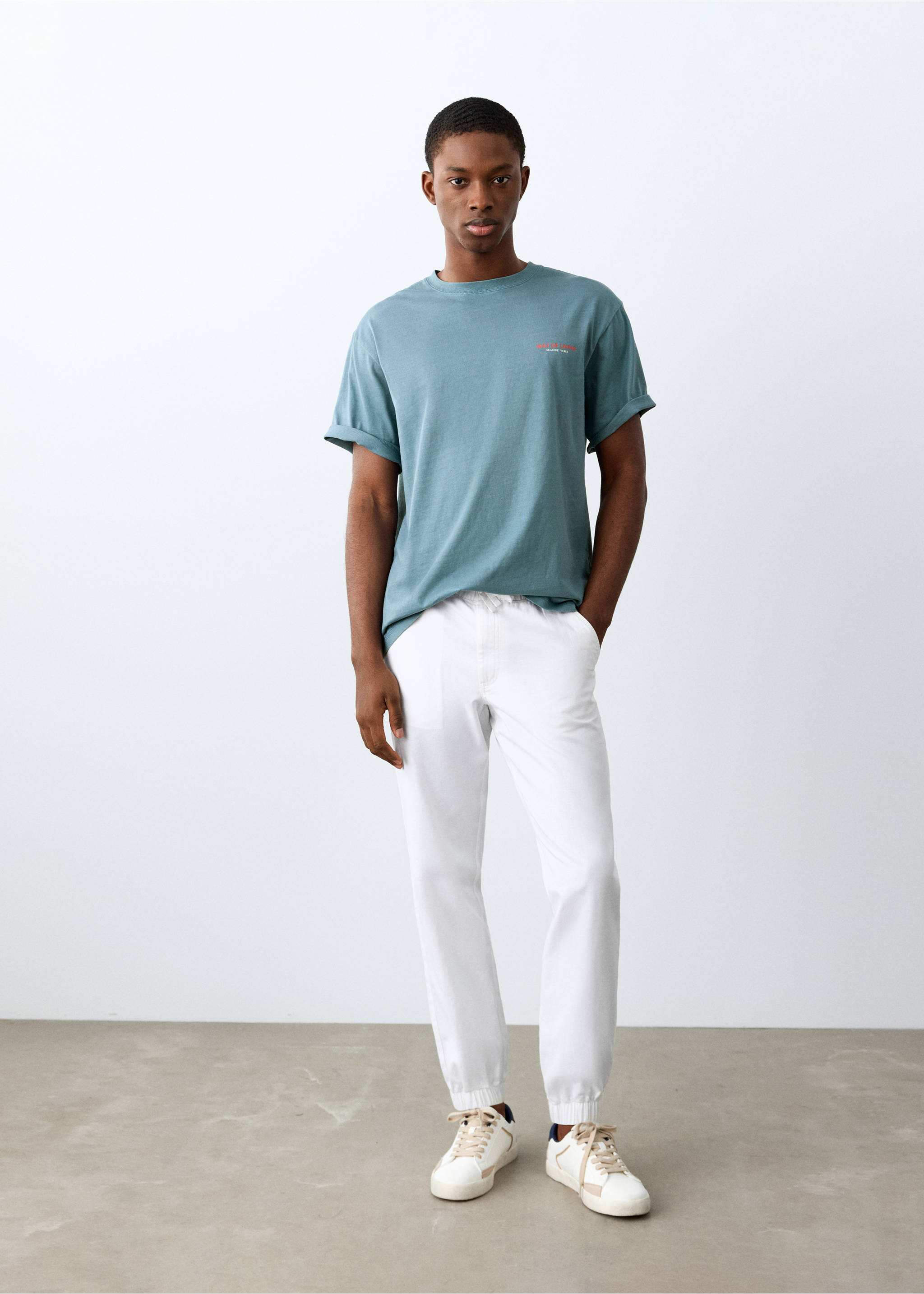 Pantalón jogger cordón - Plano general, Blanco. Ref: 27014054-00.