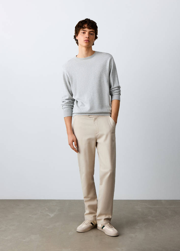 Straight cotton-linen trousers — Sand