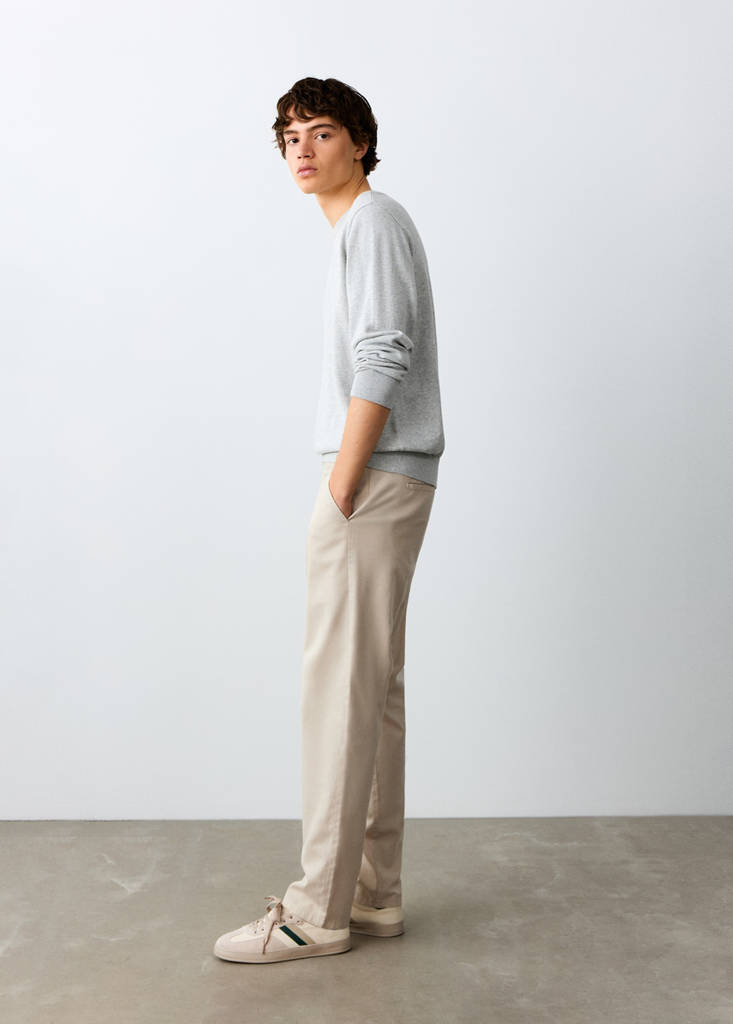 Straight cotton-linen trousers — Sand