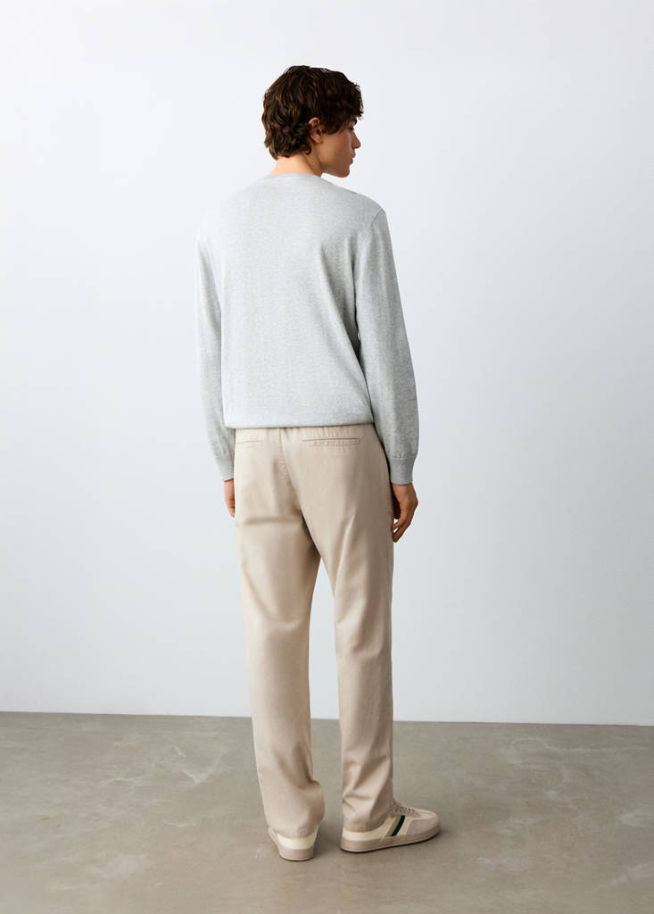 Straight cotton-linen trousers — Sand