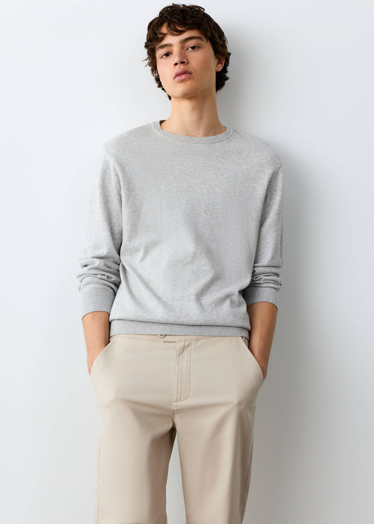 Straight cotton-linen trousers — Sand