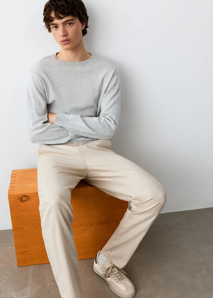 Straight cotton-linen trousers — Sand