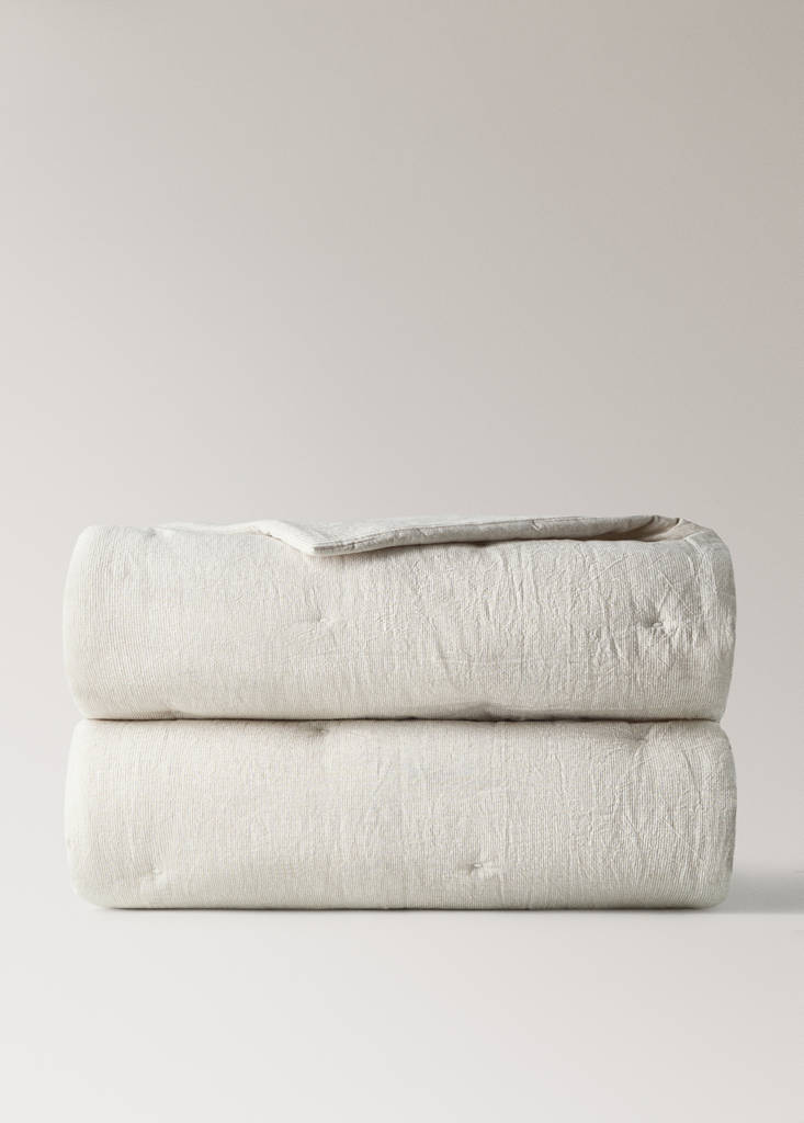 Kinderbettdecke aus Baumwoll-Leinen-Mischung mit Streifen, 90 cm Bett — Sandfarben