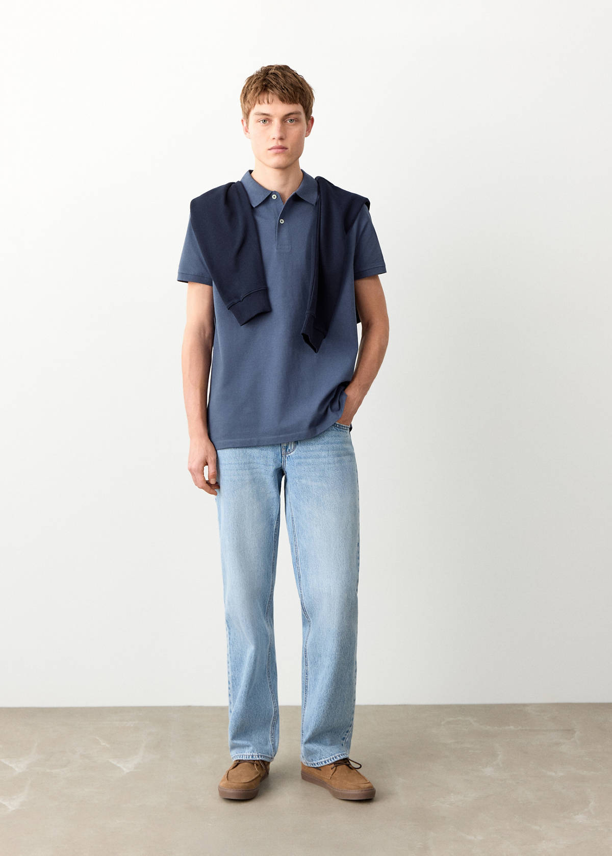 Short-sleeved cotton polo shirt — Navy